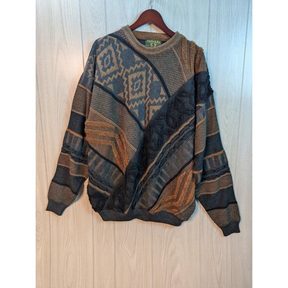 VINTAGE Tosani Sweater Mens XLT Multi Coogi Biggie Style Textured 